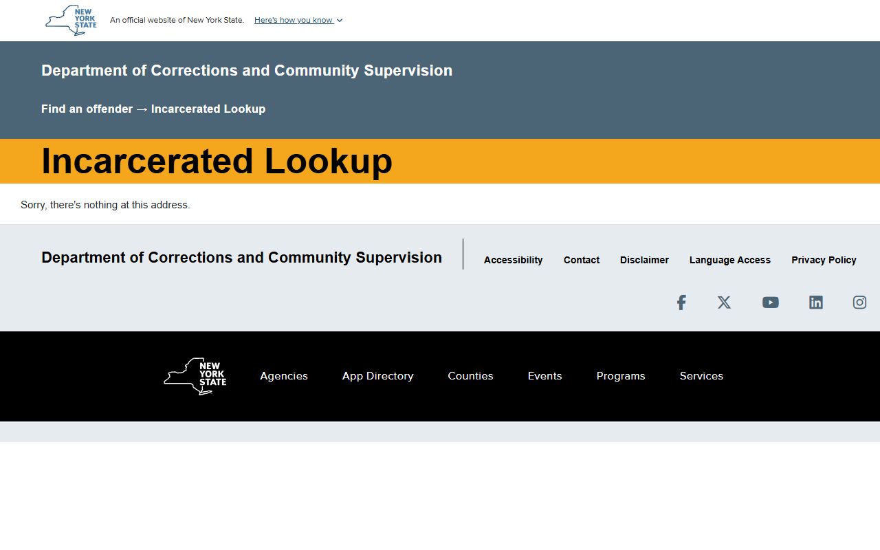 New York DOCCS incarcerated lookup page for sentenced prisoners